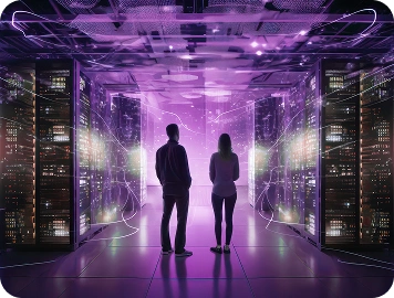Pessoas em data center