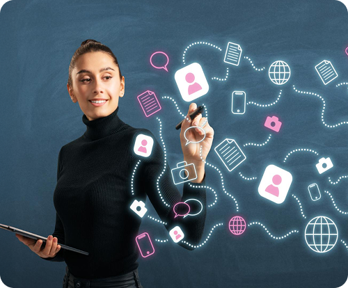  mulher em operação de dados com creators iGoal